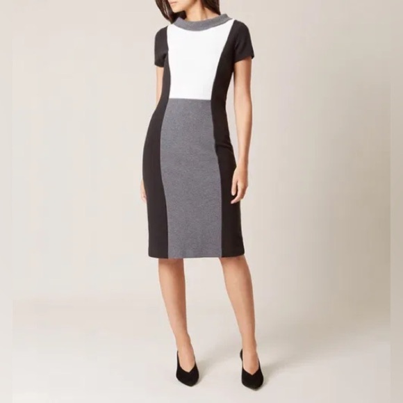 Hobbs London Cordelia Dress Size 8 Black Gray Colorblock Sheath Office NWT - Picture 2 of 12